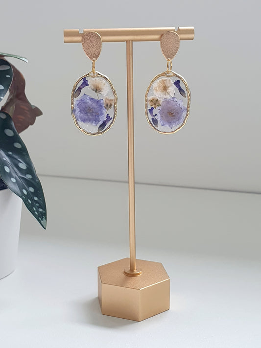 "Meadow" Real Flower Oval Resin Earrings - Alfia