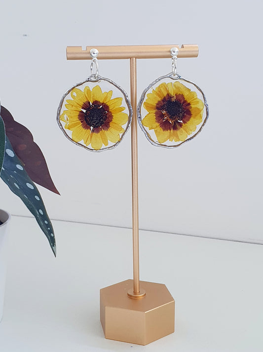 Bright Yellow Daisy Type Flower Resin Earrings - Alfia