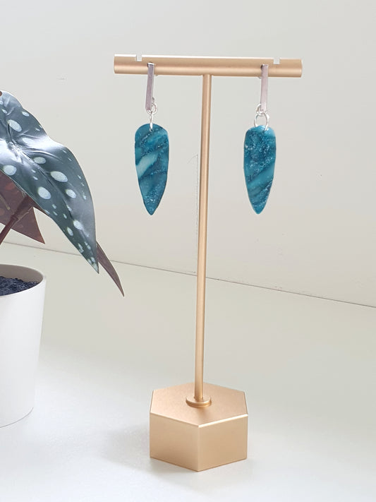 "Dagger" Turquoise & Silver Leaf Earrings - Alfia