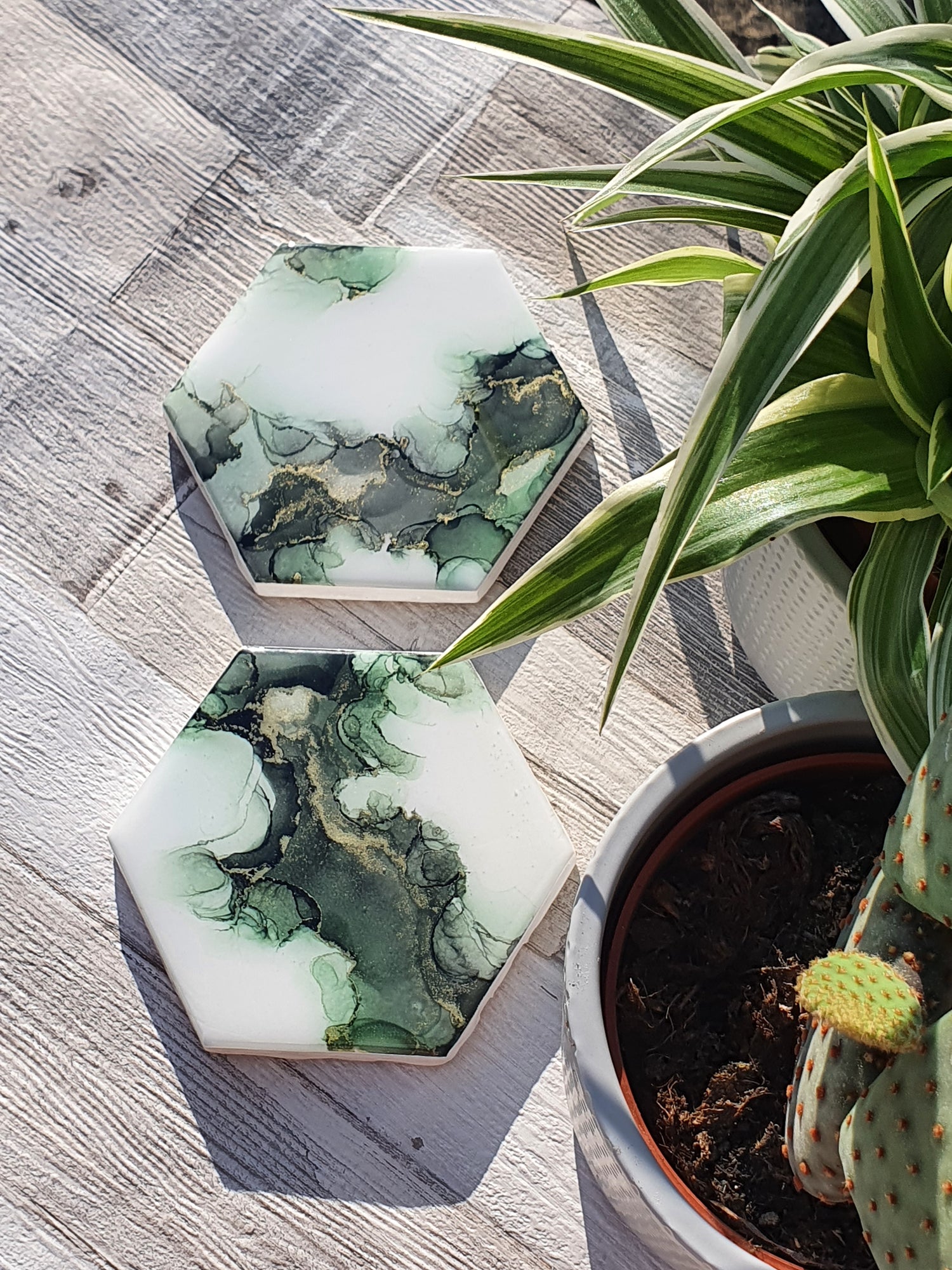 Hand Designed Coasters- Green Slate - Alfia